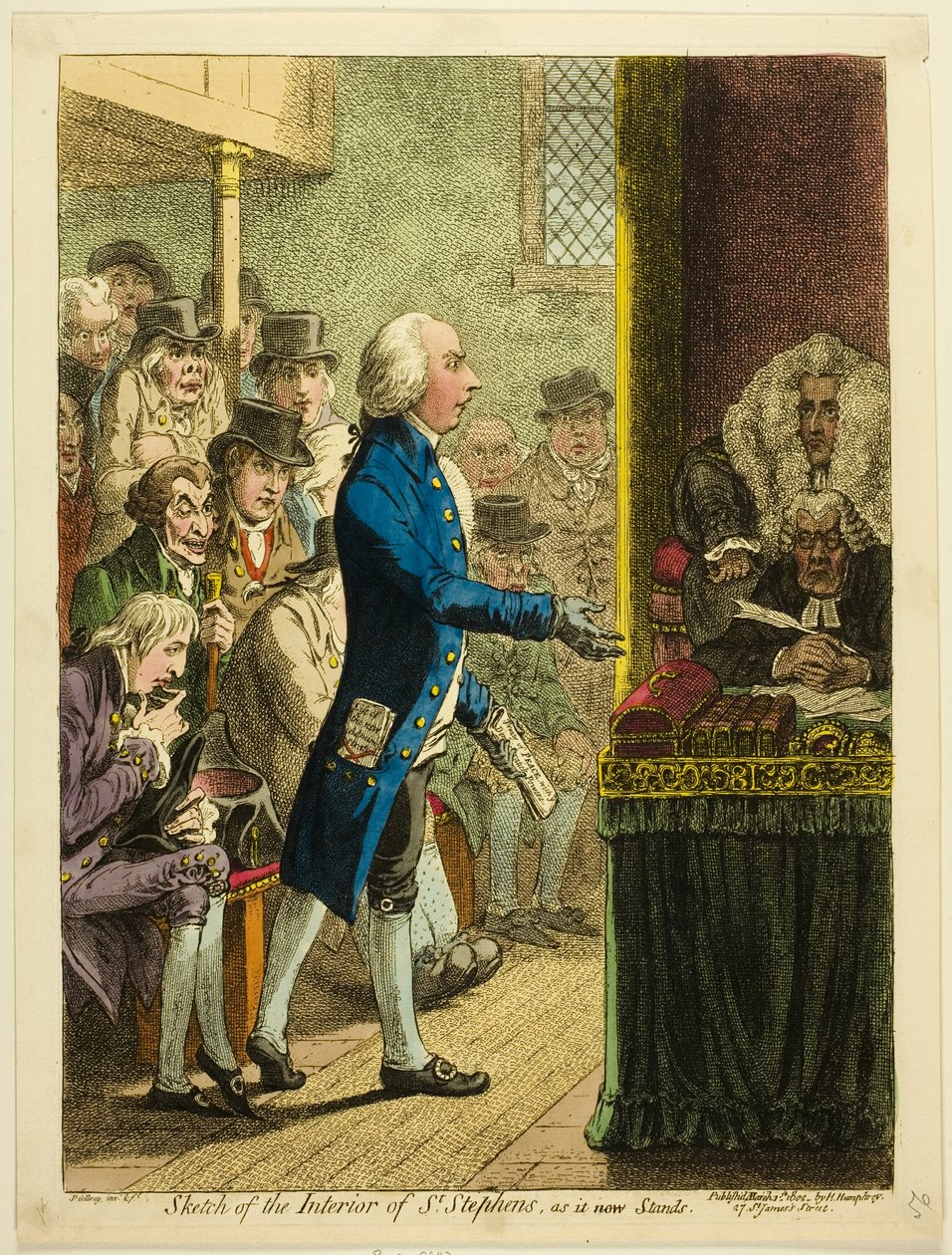 Skitse af det indre af St. Stephens, som det står nu af James Gillray