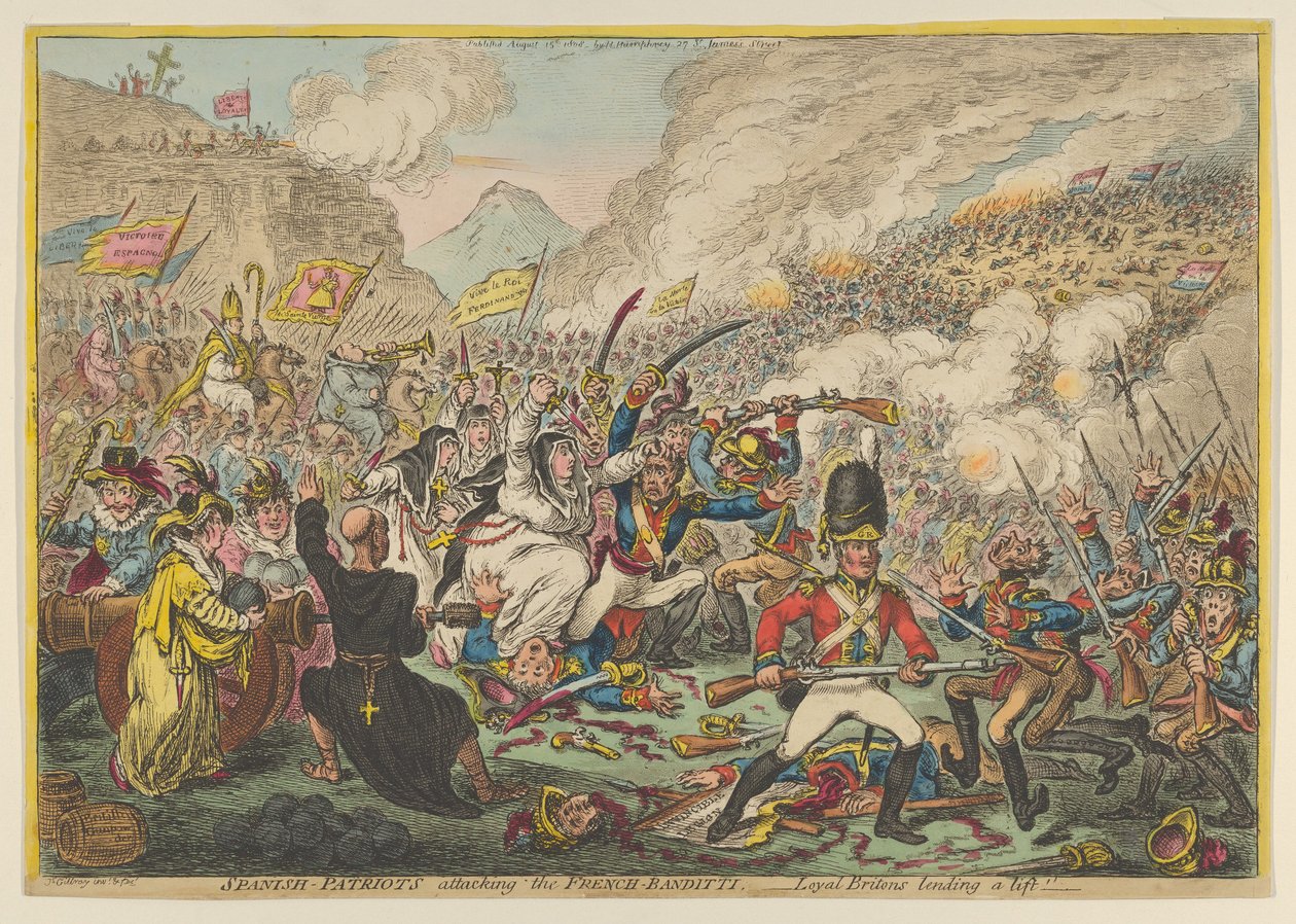 Spansk-patrioter angriber de fransk-Banditti-loyale briter, der låner et løft, A..., 15. august 1808. af James Gillray