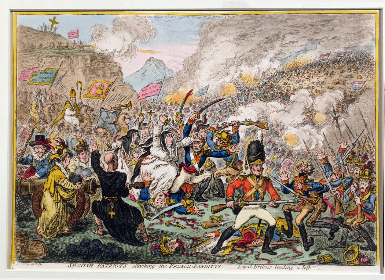 Spanish-Patriots Attacking the French-Banditti, udgivet af Hannah Humphrey i 1808 (ætsning med akvatint) af James Gillray