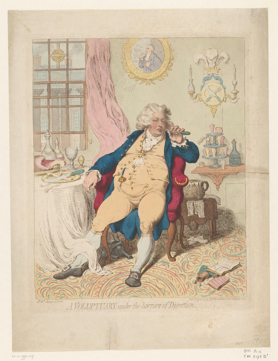 Spotprent op George IV, 1792 En voluptuary under fordøjelsens rædsler (titel på objekt) af James Gillray