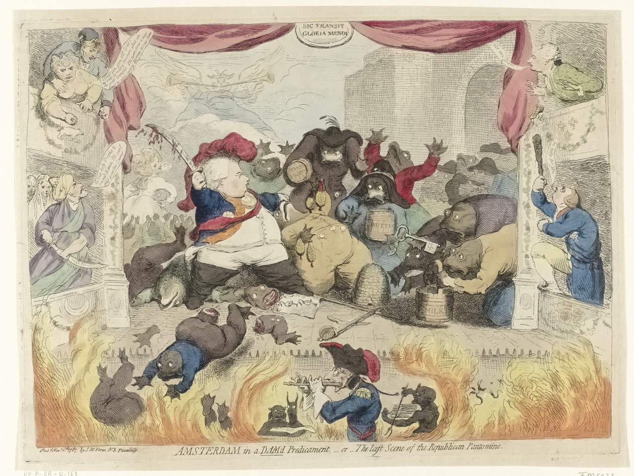 Tegneserie om panikken blandt patrioterne efter stadholder William V