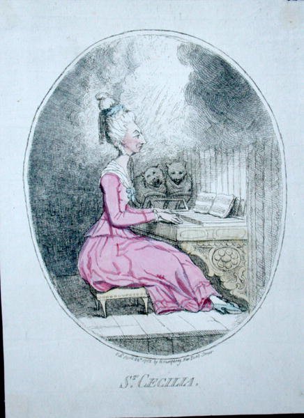 St. Cecilia, udgivet af Hannah Humphrey i 1782 (håndfarvet radering) af James Gillray