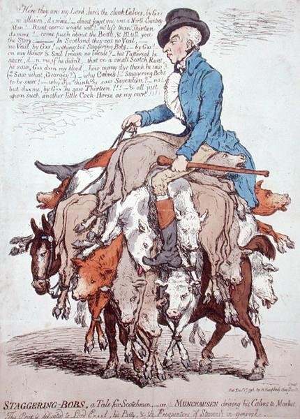 Staggering-Bobs, eller A Tale for Scotchman, udgivet af Hannah Humphrey af James Gillray