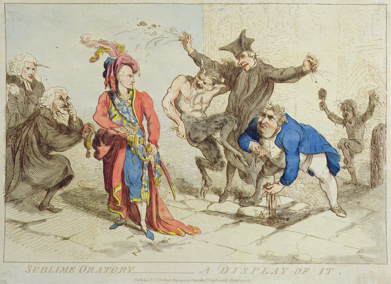 Sublime Oration: A Display of It, udgivet af T. Harmar i 1788 (håndkoloreret radering) af James Gillray