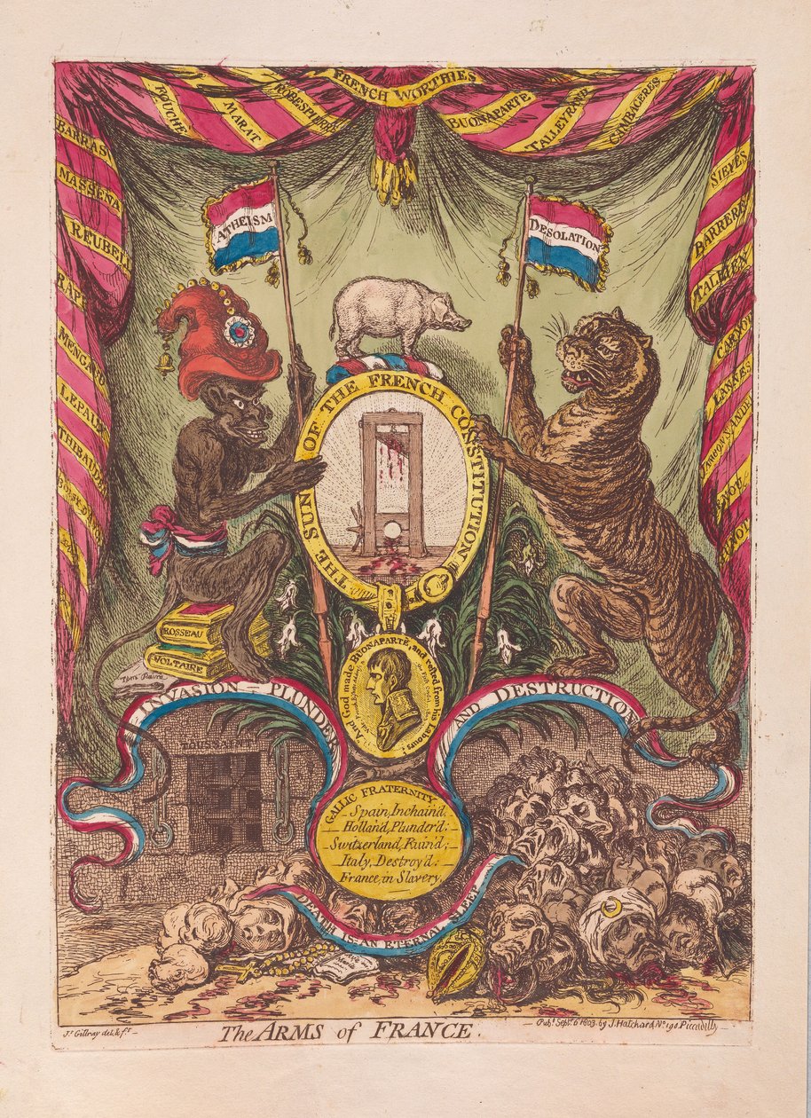 The Arms of France, pub. 1805 (håndfarvet gravering) af James Gillray