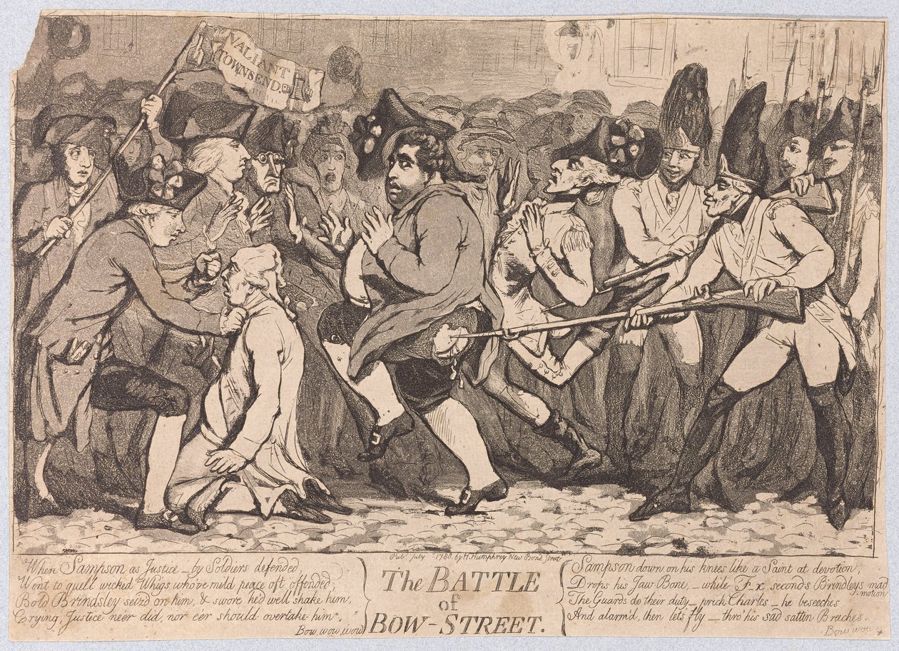 Slaget ved Bow-Street, pub. 1788 af James Gillray