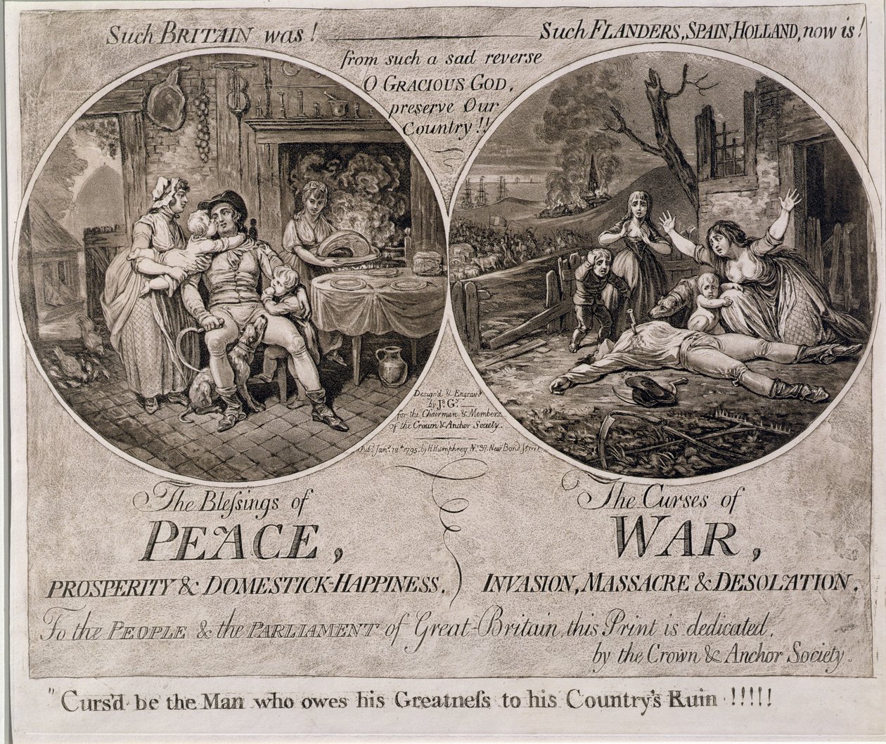 The Blessings of Peace and The Curses of War, udgivet af Hannah Humphrey i 1795 af James Gillray