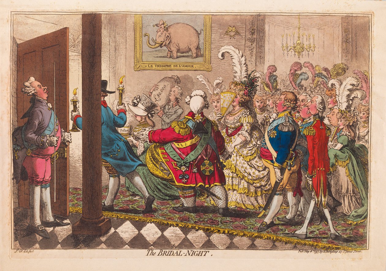 Brudenatten, pub. 1797 (håndfarvet gravering) af James Gillray