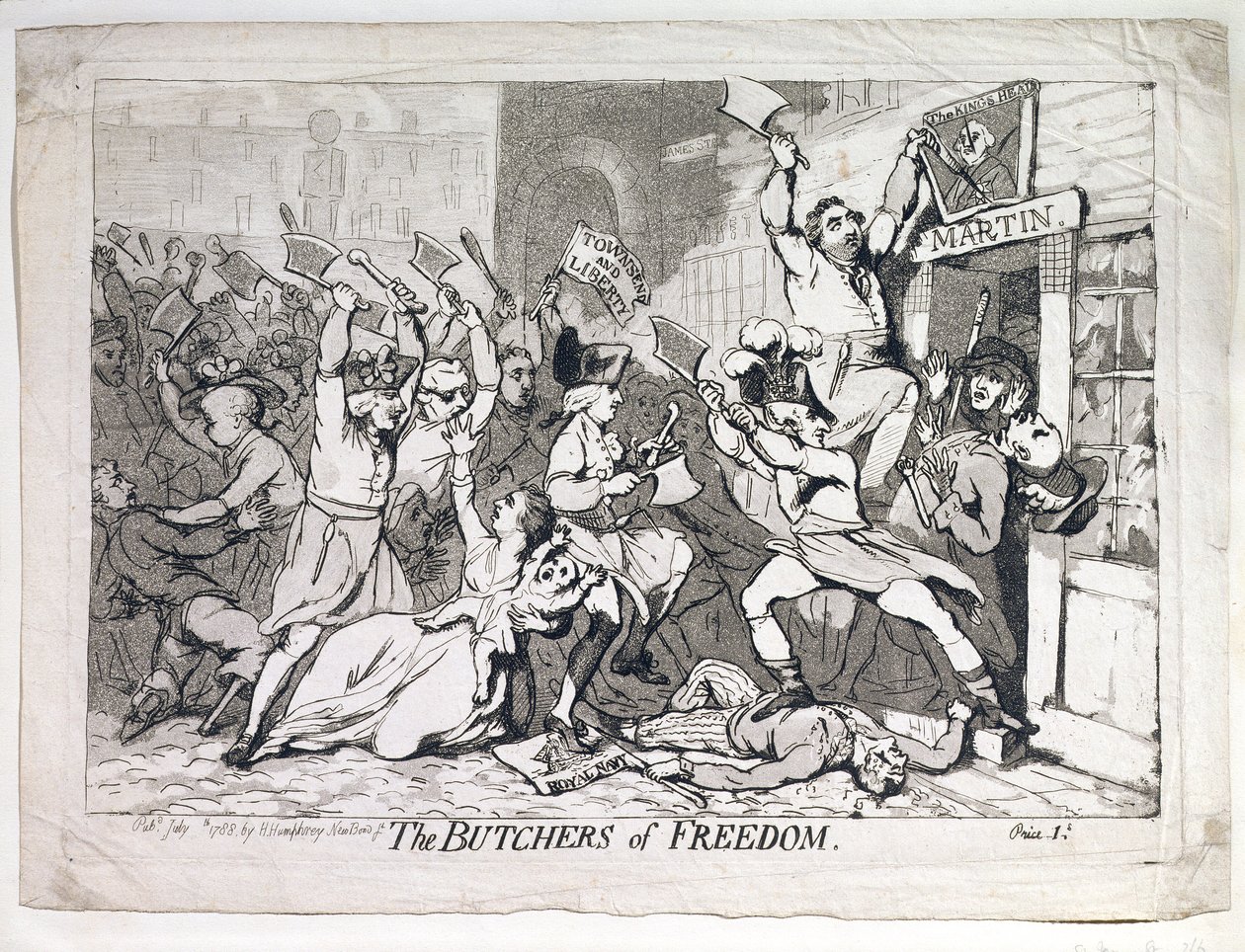 The Butchers of Freedom, udgivet af Hannah Humphrey i 1788 (radering) af James Gillray