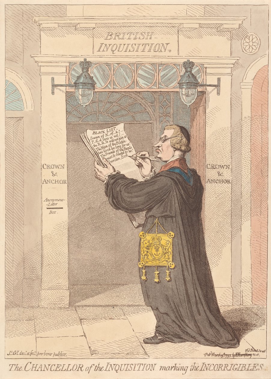 Inkvisitionens kansler mærker de uforbederlige af James Gillray