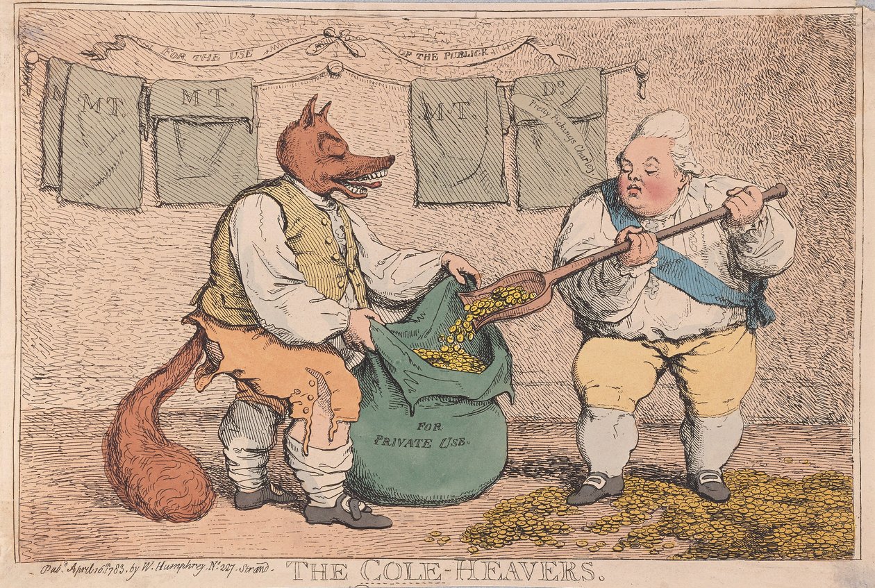 The Cole-Heavers, pub. 1783 (håndfarvet gravering) af James Gillray