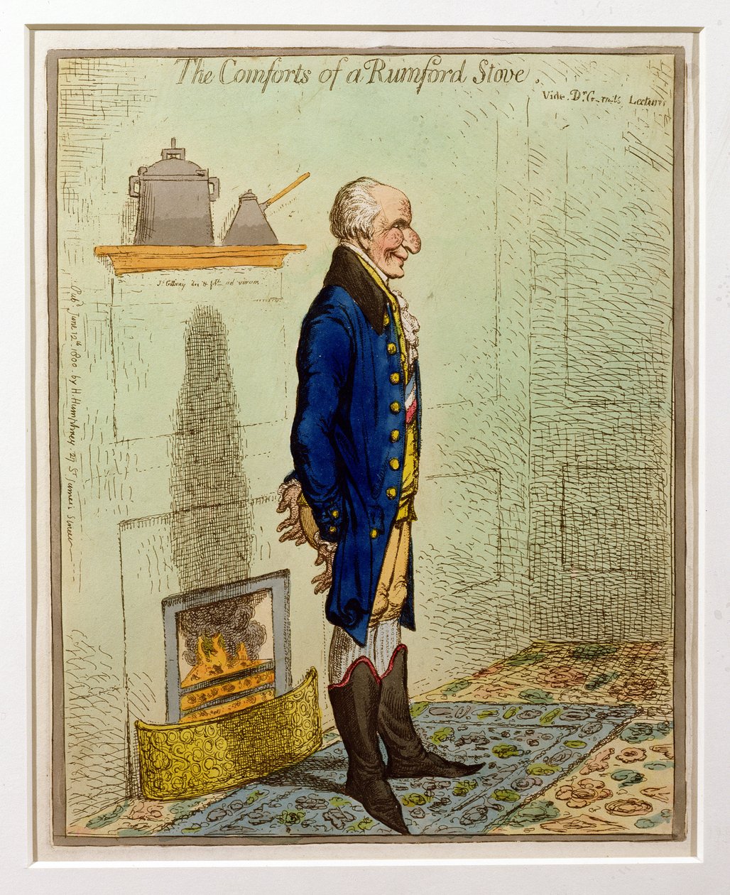 The Comforts of a Rumford Stove, pub. af Hannah Humphrey, 1800 (ætsning og wc) af James Gillray