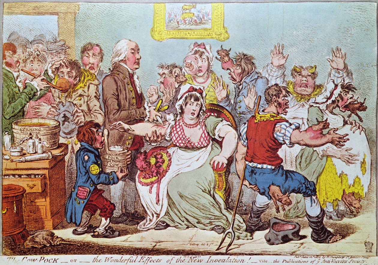 The Cow Pock or the Wonderful Effects of the New Inoculation, udgivet af H. Humphrey, 1809 af James Gillray
