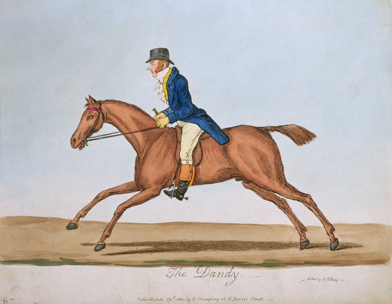 The Dandy, udgivet af Hannah Humphrey i 1810 (håndfarvet radering) af James Gillray