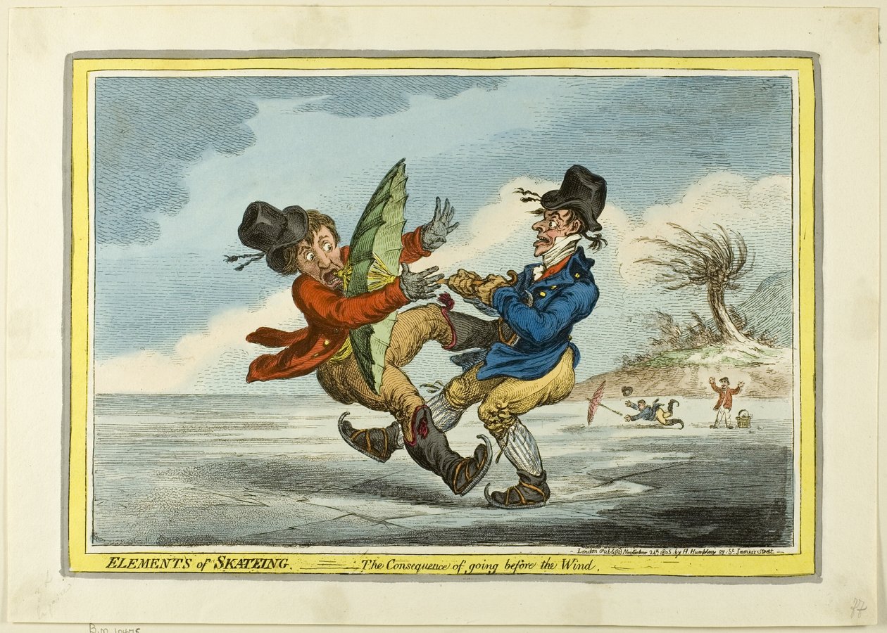 Skøjteløbets elementer: Konsekvensen af at gå foran vinden af James Gillray