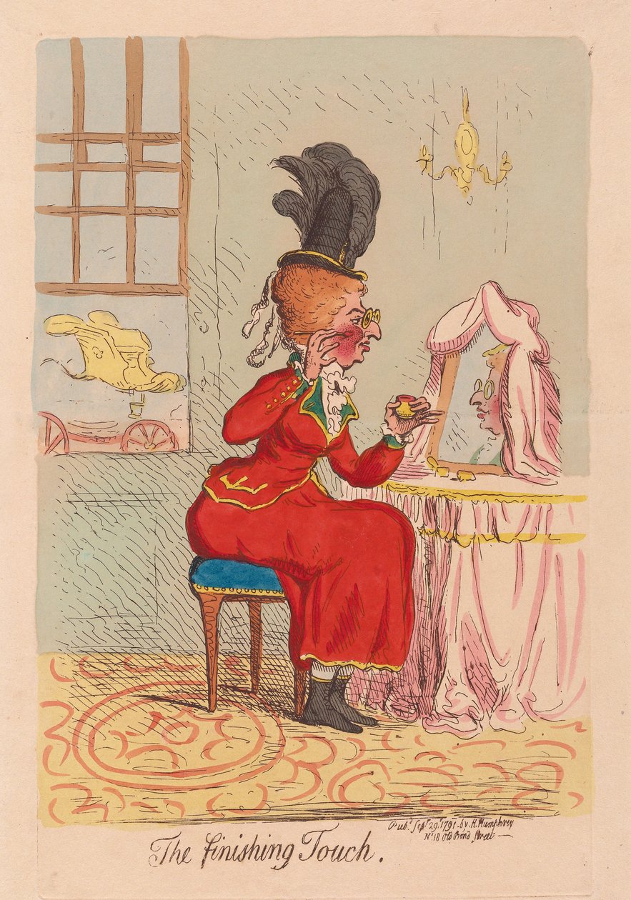 Finishing Touch, pub. 1791 (håndfarvet gravering) af James Gillray
