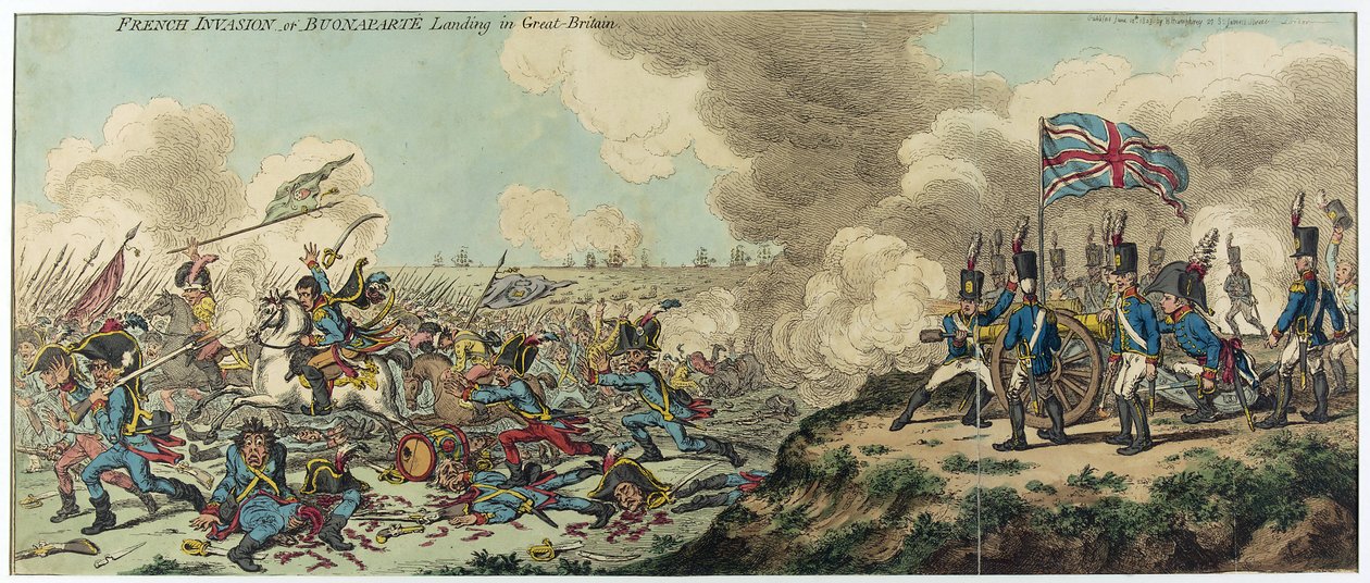 Den franske invasion eller Napoleon Bonapartes landgang (1769-1821) i Storbritannien (radering) af James Gillray