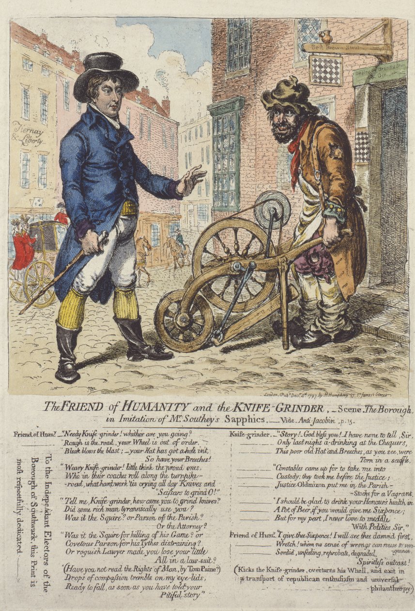 "Menneskehedens ven og knivsliberen", 1797 af James Gillray