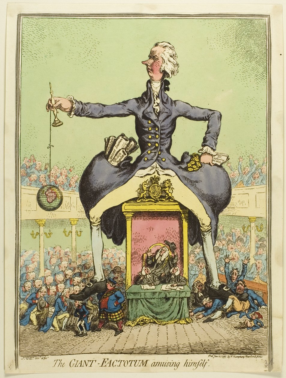 Det gigantiske faktotum morer sig selv af James Gillray