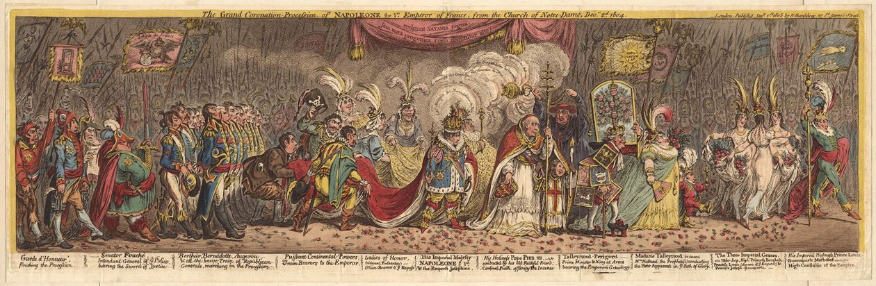 Den store kroningsprocession af Napoleon den 1. kejser af Frankrig, fra kirken Notre-Dame, 1805 af James Gillray