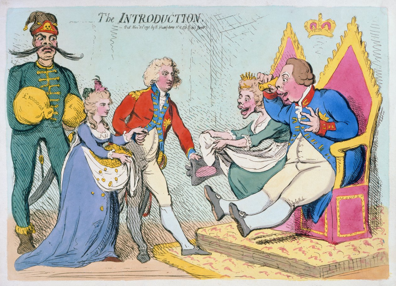 The Introduction, udgivet af Hannah Humphrey, 1791 (håndfarvet radering) af James Gillray