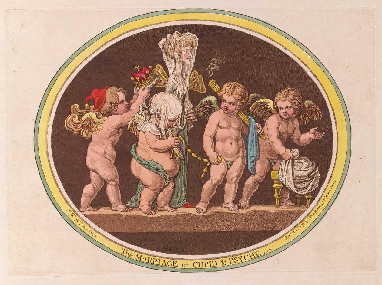Ægteskabet mellem Amor og Psyke, pub. 1797 (håndfarvet gravering) af James Gillray