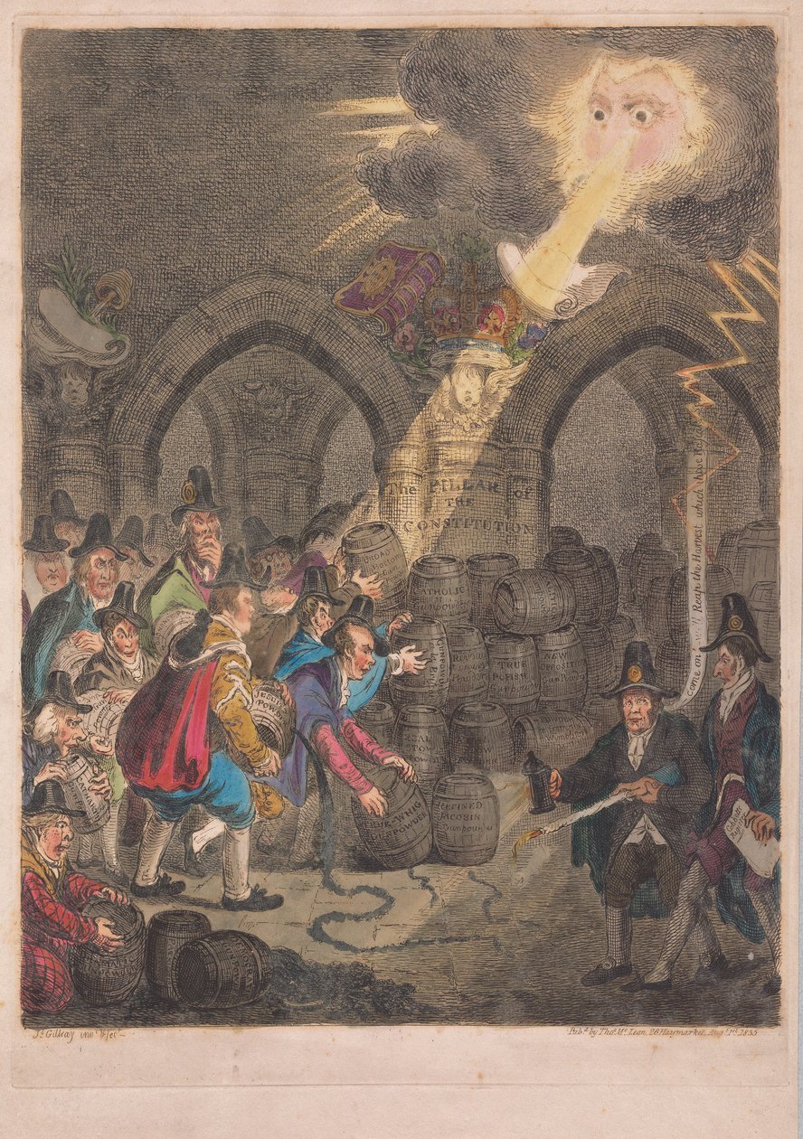 Grundlovens søjle, pub. 1835 (håndfarvet gravering) af James Gillray