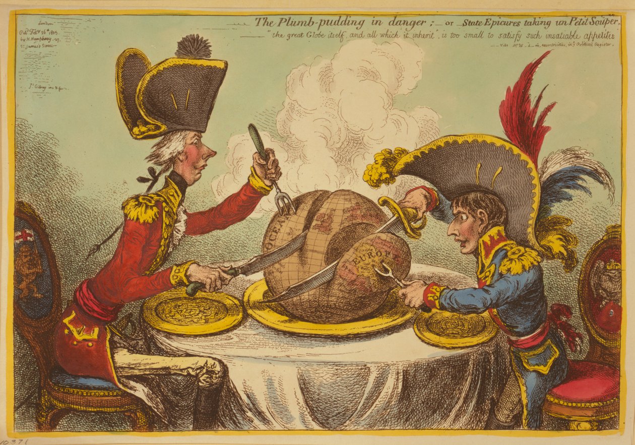 Blommebuddingen i fare eller statsepikere, der tager en Petit Souper af James Gillray