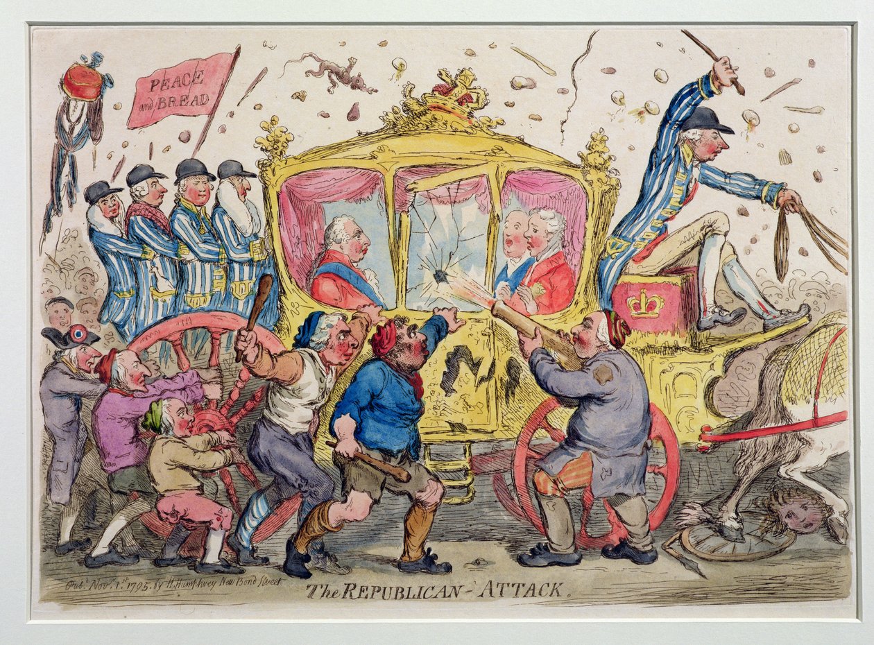 The Republican Attack, udgivet af Hannah Humphrey i 1795 (håndkoloreret radering) af James Gillray
