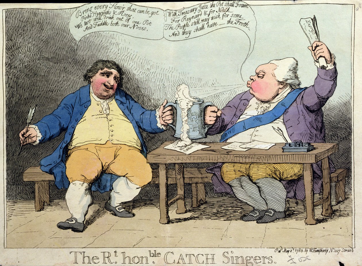 The Right Honorable Catch Singers, udgivet af William Humphrey i 1783 (håndfarvet radering) af James Gillray
