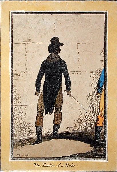 The Shadow of a Duke, udgivet af Hannah Humphrey i 1795 (håndfarvet radering) af James Gillray