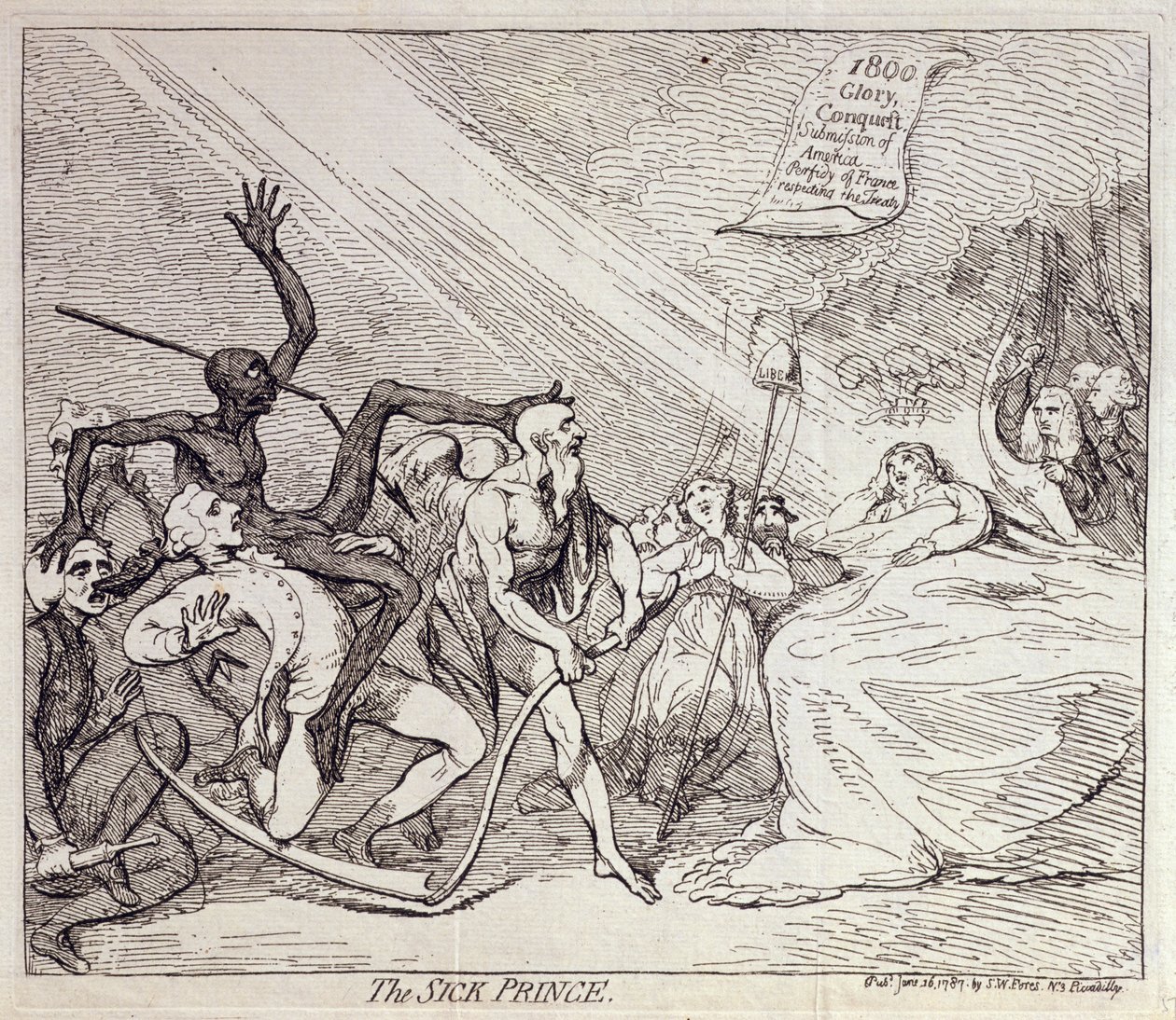 Den syge prins, udgivet af S.W. Fores i 1787 (ætsning) af James Gillray