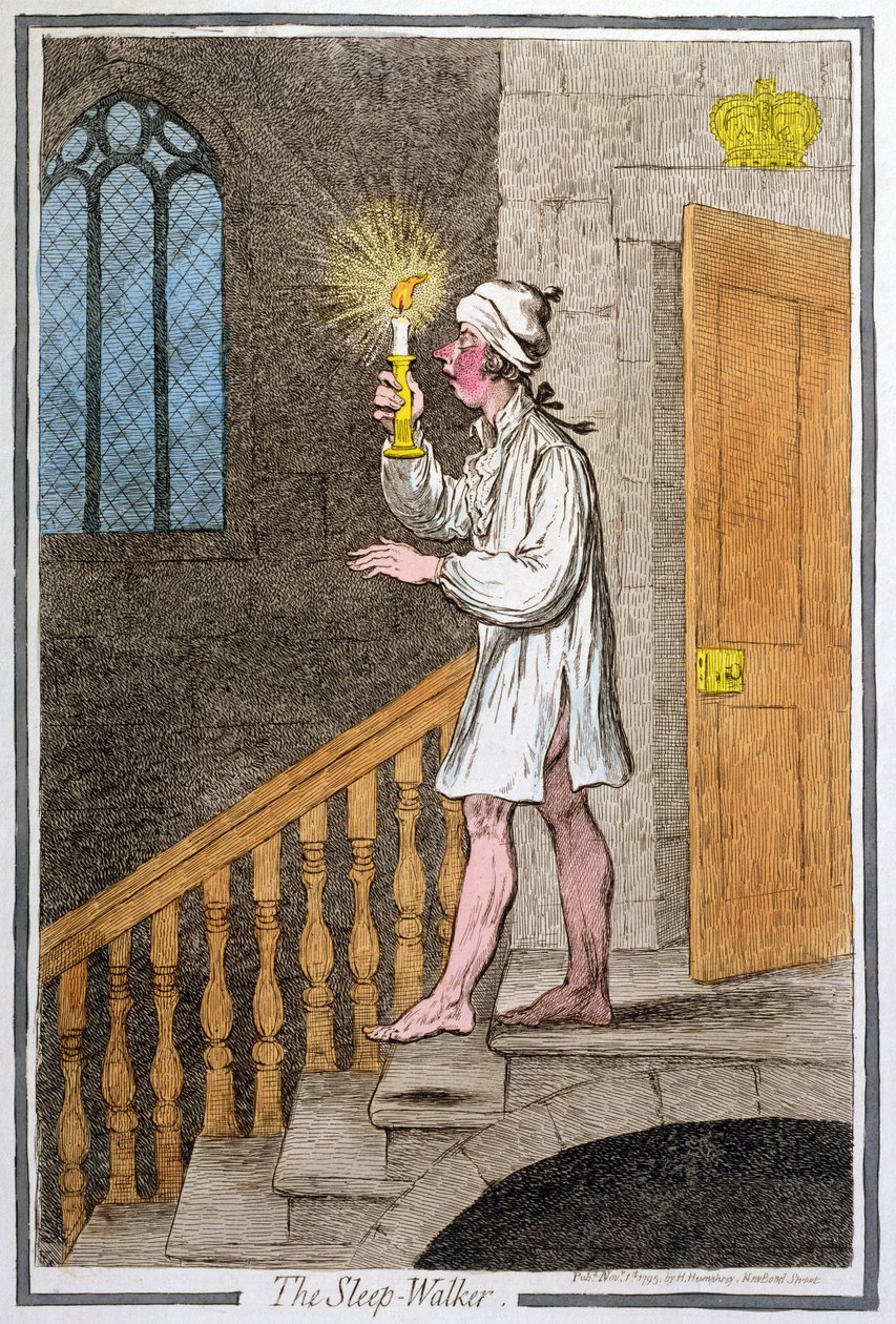 The Sleep-Walker, udgivet af Hannah Humphrey i 1795 (håndfarvet radering0 af James Gillray