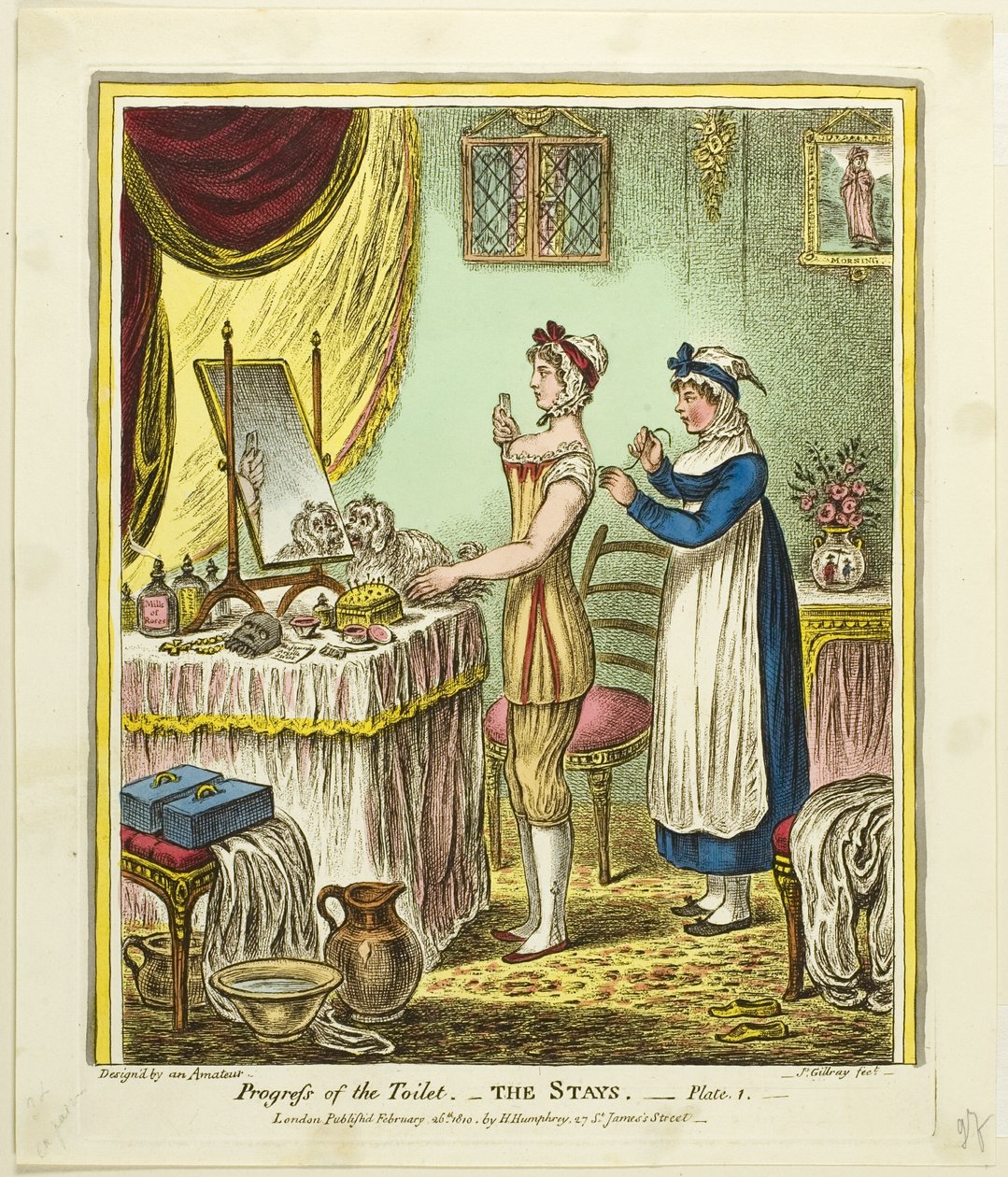 The Stays, plade 1 fra Progress of the Toilet af James Gillray