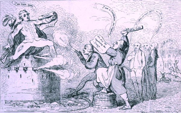 Teaterkrigen, udgivet af S.W. Fores i 1787 (ætsning) af James Gillray