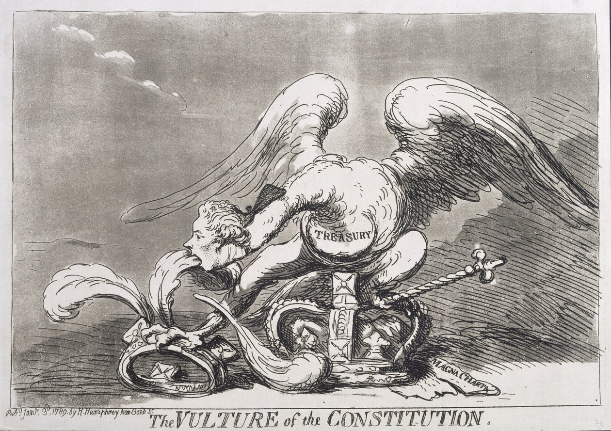 The Vulture of the Constitution, udgivet af Hannah Humphrey i 1789 af James Gillray
