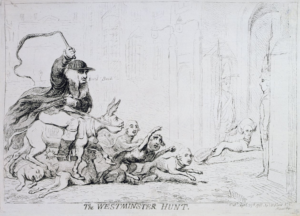 The Westminster Hunt, udgivet af 1788 (håndfarvet radering) af James Gillray