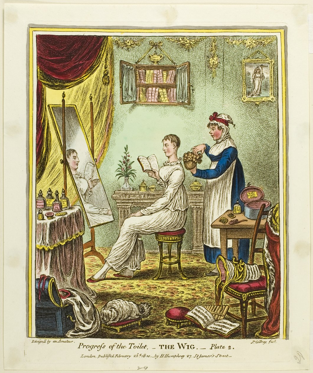 Parykken, planche to fra Toilettets fremskridt af James Gillray