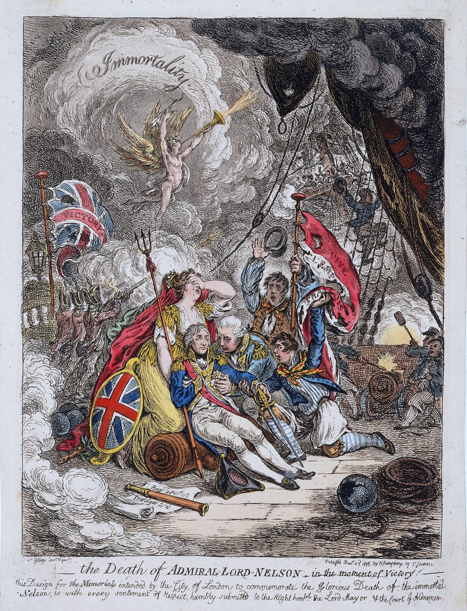 Admiral Horatio Nelsons (1758-1805) død på tidspunktet for sejren af James Gillray