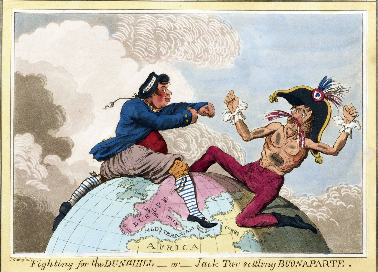 Kampen for Dunghills eller Jack Tar (der repræsenterer mændene i den britiske flåde) mod Napoleon Bonaparte (1769-1821) af James Gillray