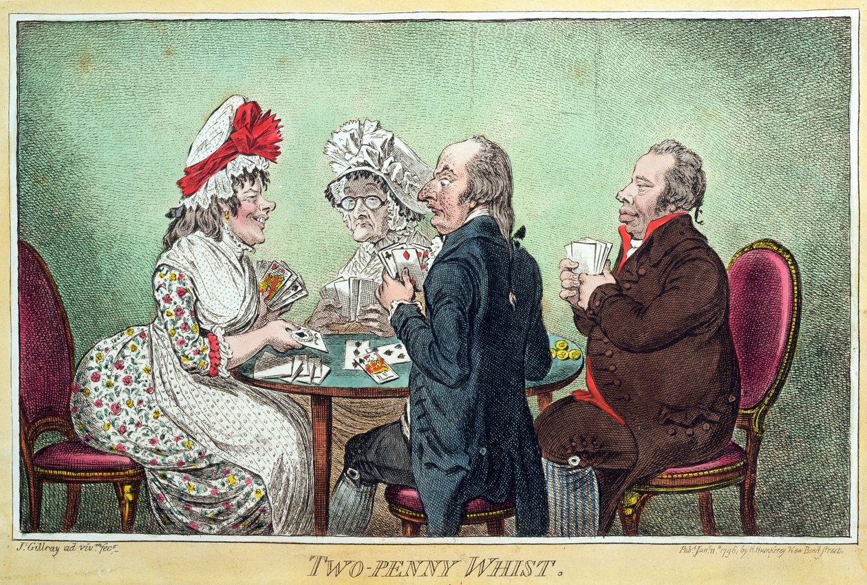 Two-Penny Whist, udgivet af Hannah Humphrey i 1796 (radering, gravering, akvatint og wc på papir) af James Gillray