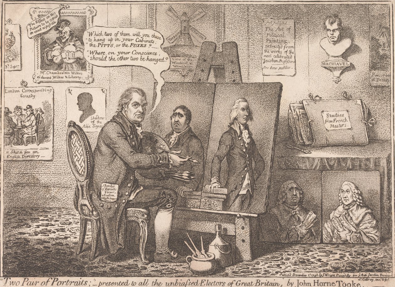 »To par portrætter«; tilegnet alle de upartiske vælgere i Storbritannien af James Gillray