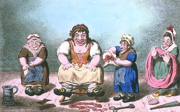 Venus Attired by the Graces, udgivet af Hannah Humphrey i 1800 (håndfarvet radering) af James Gillray