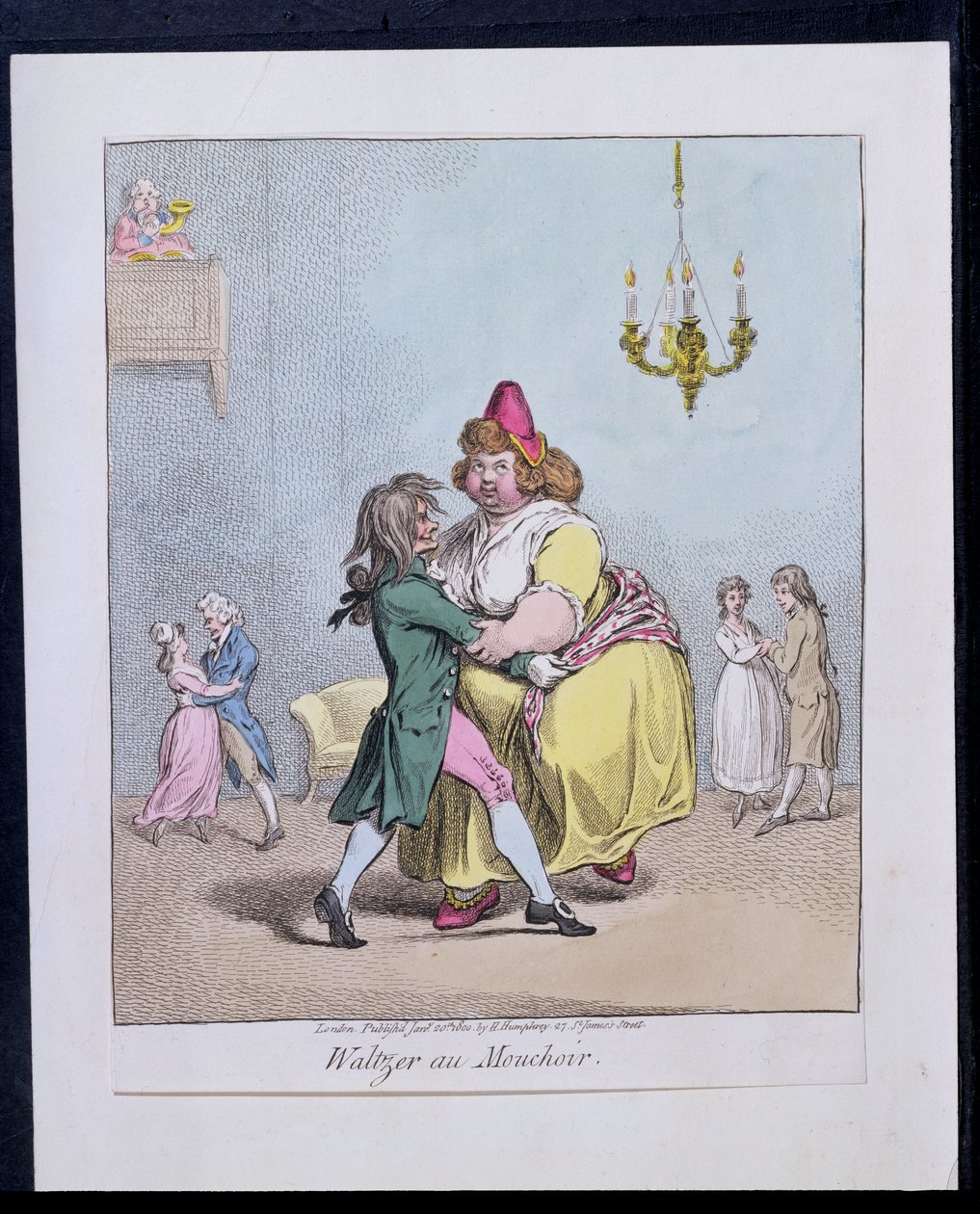Waltzer au Mouchoir, udgivet af Hannah Humphrey i 1800 (håndkoloreret radering) af James Gillray