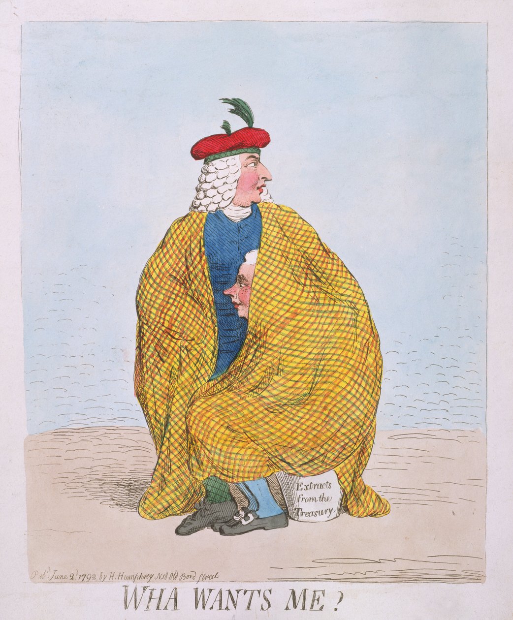 Wha Wants Me udgivet af Hannah Humphrey i 1792 (håndfarvet radering) af James Gillray