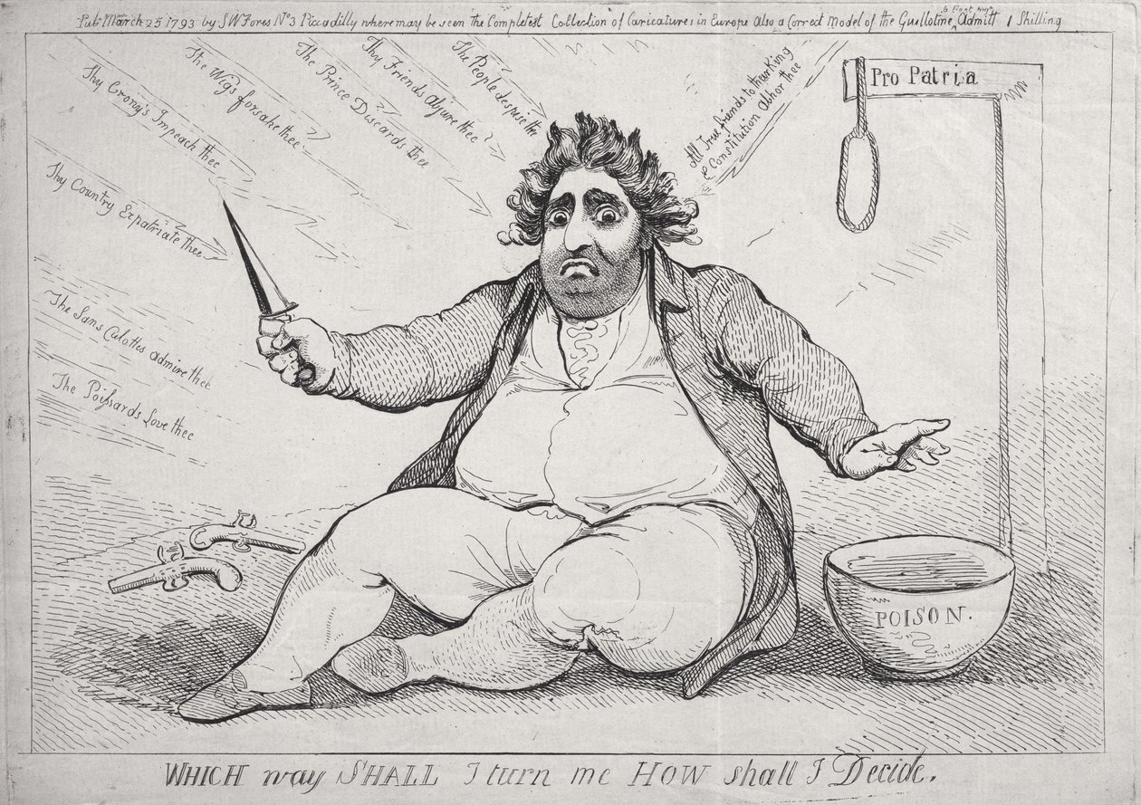 What Way Shall I Turn Me, How Shall I Decide udgivet af S.W. Fores i 1793 af James Gillray