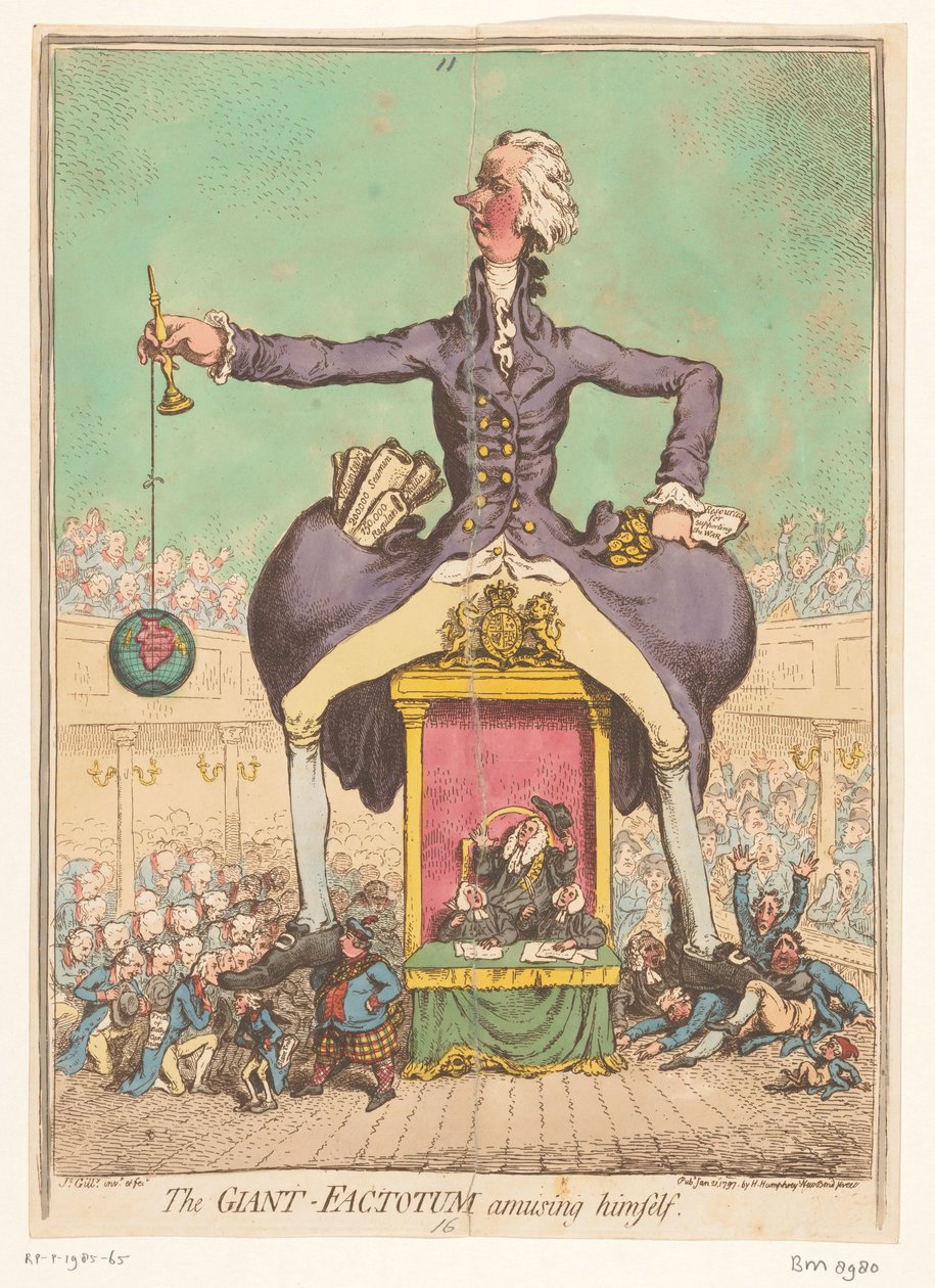 William Pitt spiller parlamentet, 1797 The Giant Factotum morer sig af James Gillray