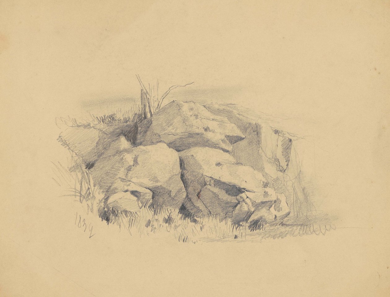Rocks, 1839 (grafit på vævet papir) af James Goodwin Clonney
