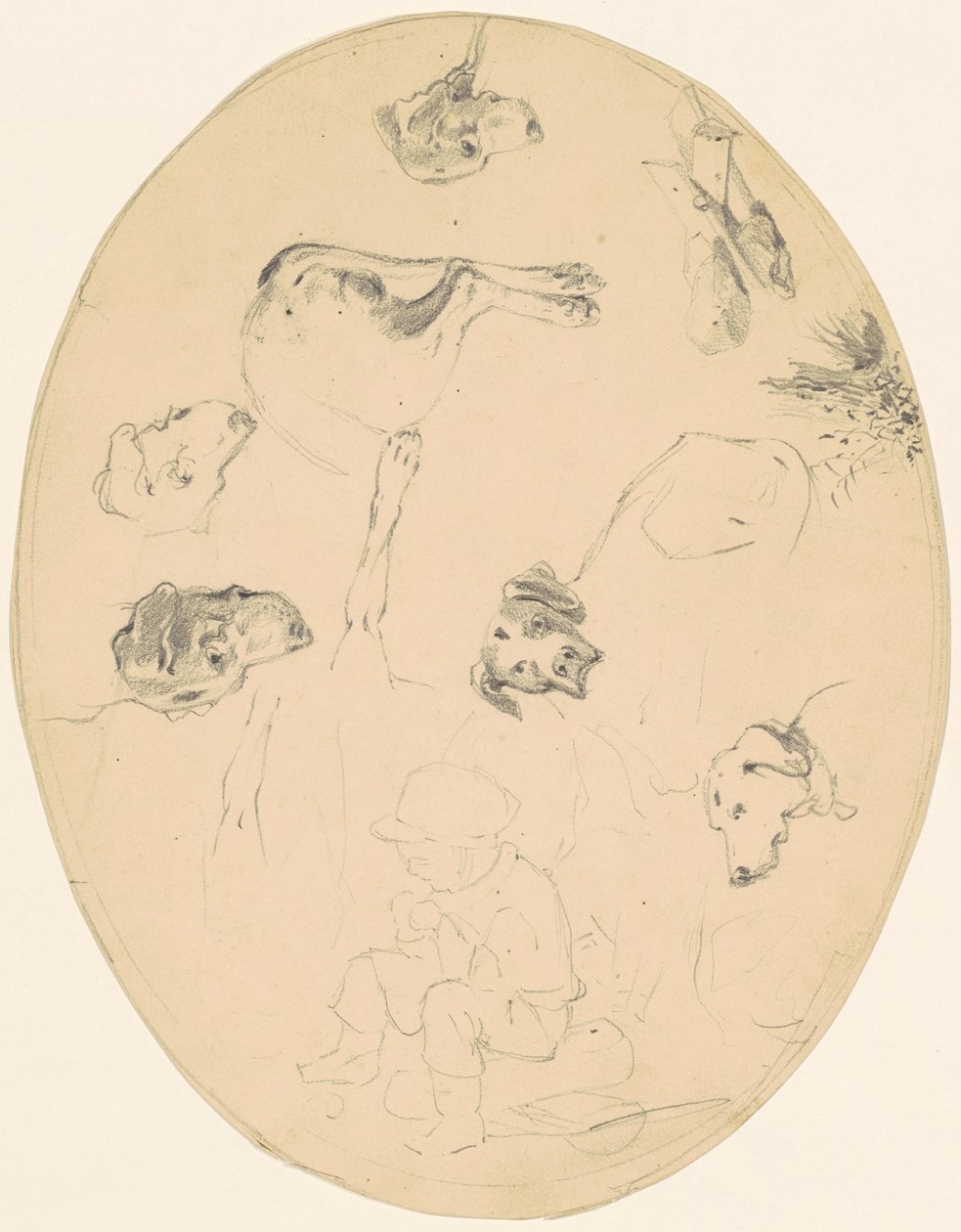 Studier af hunde og en siddende dreng [recto] af James Goodwyn Clonney