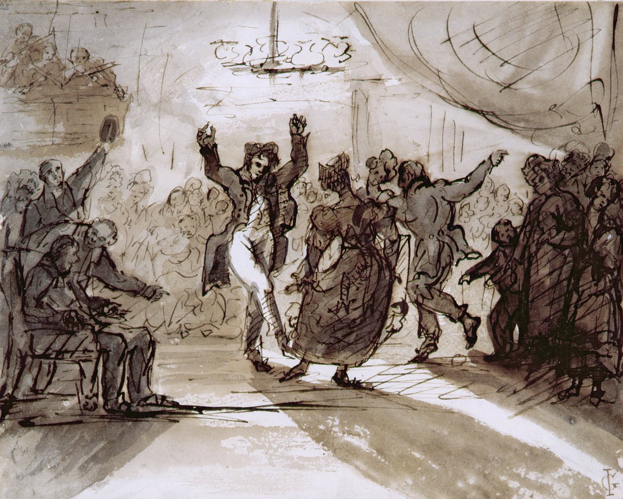 The Hunt Ball, ca. 1820 (pen & sepia blæk og vask på papir) af James Grant